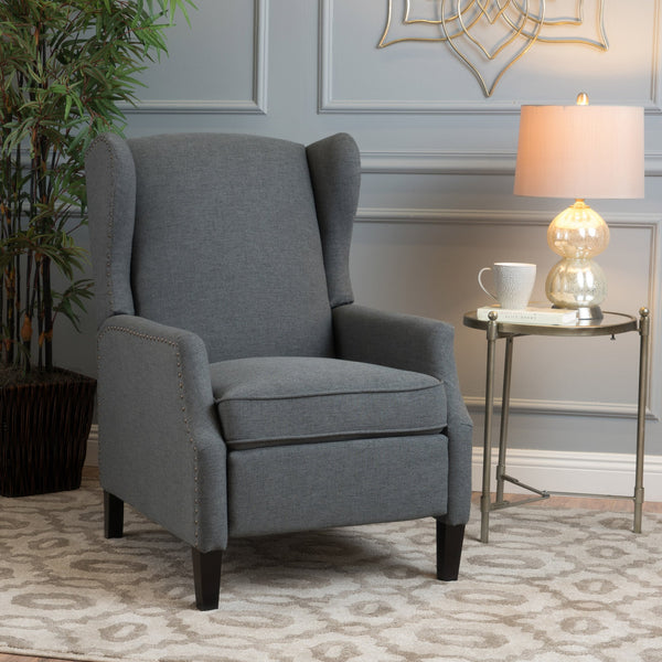 English Elm Christopher Knight Home® - Pushback Recliner Chair with Nailhead Trim and Wingback Design, Plush Fabric Comfort for Living Rooms Charcoal 60760.00CCL