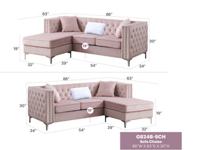 English Elm Paige Velvet Sofa Chaise with Faux Jewel Tufting, Chromed Steel Legs, KD Design for Easy Delivery Pink 70 L x 26.8 W x 18.1 H B078S00088