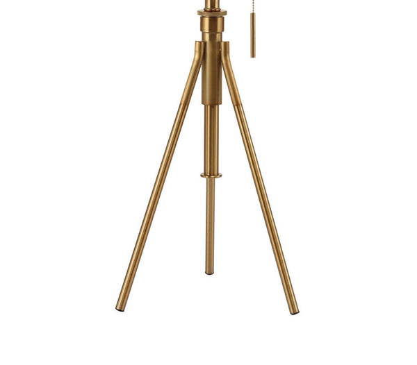 English Elm Vintage Tripod Floor Lamp with Stained Gold Metal Legs, Ivory Shade, Pull Switch, Adjustable Height Brushed Gold 29 L x 16 W x 12 H B2741P317231