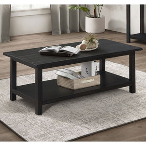 English Elm Castleton Distressed Java Wood Coffee Table - Rustic Charm With Storage Shelf For Modern Living B062P375520