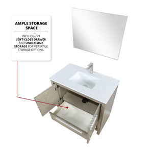 English Elm Rustic Acacia Bath Vanity 36" W With White Quartz Top, Brushed Nickel Faucet & 28" Mirror Set B2731S01947-GIGA