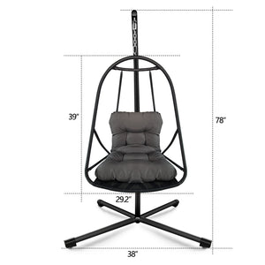 English Elm Swing Egg Chair with Stand - Foldable Rattan Hanging Basket Seat, Cushioned Comfort, Cup Holder Black W2707P388616
