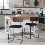 Urban Counter Stool w/ Wood Back and Upholstered Seat - Set of 2 Black ROLD7DBL Walker Edison