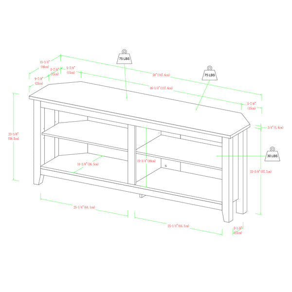 58" Corner Wood Console Black W58CCRBL Walker Edison