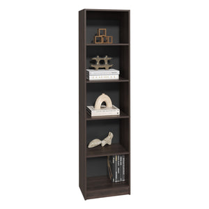 English Elm XS Compact Bookcase 5-Shelf Slim Bookshelf in Dark Walnut & Black Wengue — Space-Saving, Durable Storage B097P350331
