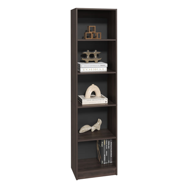 English Elm XS Compact Bookcase 5-Shelf Slim Bookshelf in Dark Walnut & Black Wengue — Space-Saving, Durable Storage B097P350331