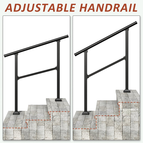 English Elm Hand Rails Wrought Iron Outdoor Step Safety Set Powder Coated Adjustable 2 Pack T3210P298171
