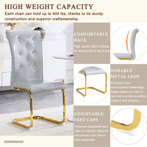 English Elm Set of 2 Glam Faux Alligator Pvc Dining Chairs with Crystal Buckle Bow Legs Gray W3875P371036