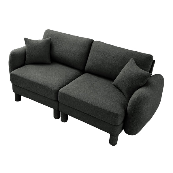 English Elm Boucle 2-Seater Loveseat Sofa In Dark Grey - Soft Fabric, Shell-Shaped Armrests, Modern Comfort W3041S00298