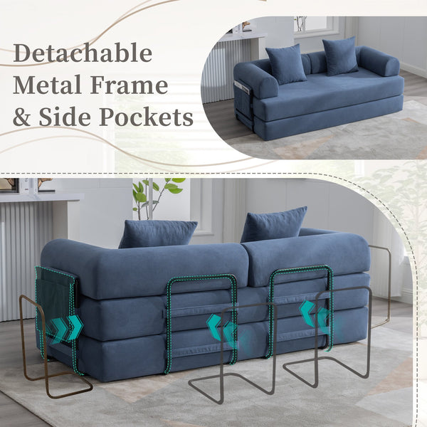 English Elm UNITED modular foldable sofa with metal frame, corduroy upholstery, side pocket & quick assembly convenience Navy W1568P375644