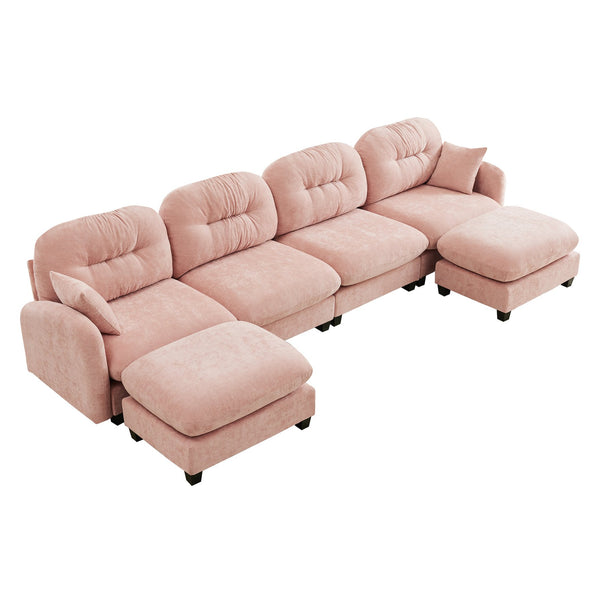 English Elm Modular U-Shaped Sectional Couch With Ottoman, Soft Chenille, Ergonomic Design For Elegant Comfort W714S01393