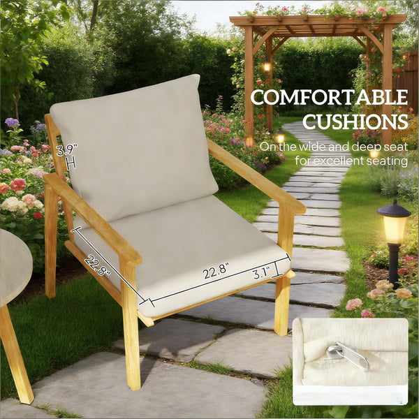 English Elm Nordic Scandinavian Bistro Set Wood Grain Steel Outdoor Patio 3 Piece with Cushions T3971P446032