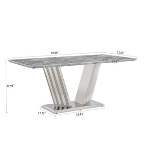 English Elm Marble Dining Table For 6-8 People, Stylish Rectangular Faux Marble Top With Chrome Base Elegance W3456S00022