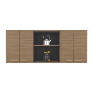English Elm Superior Wall Cabinet Peoria Macadamia Beige – 6-Door Kitchen Storage with Glass Panels, Dish Rack, Durable Wood Handles B092P309166
