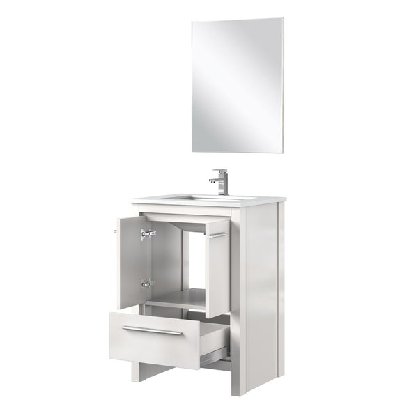 English Elm White Bath Vanity Set With Quartz Top, Chrome Faucet, And Mirror - Perfect For Small Spaces! B2731S02035-GIGA