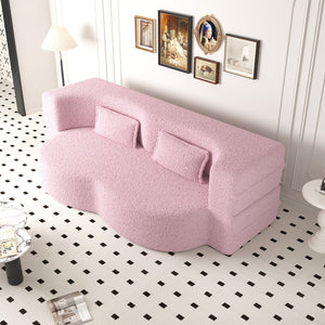 English Elm Modern Full Size Folding Sofa Bed with Teddy Fabric, Foam-Filled 15" Sleeper, 2 Pillows, No Assembly Required Pink W1885P272260