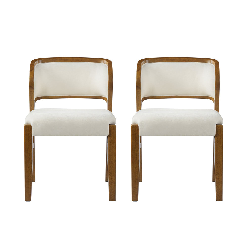 English Elm Mid-century Modern Linen Blend Dining Chairs Rubberwood Legs Sculptural Backrest Set of 2 Beige,Walnut N768P442078W