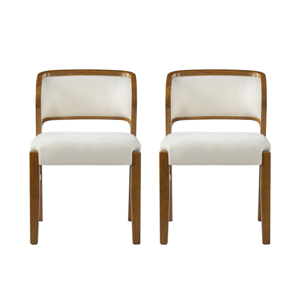English Elm Mid-century Modern Linen Blend Dining Chairs Rubberwood Legs Sculptural Backrest Set of 2 Beige,Walnut N768P442078W