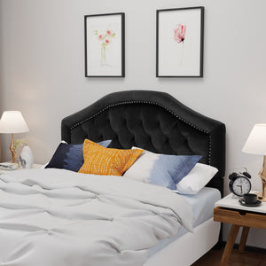 English Elm Tufted Queen Headboard with Nailhead Trim Solid Wood Frame Adjustable Iron Legs Black 57875.00NVLTBLK