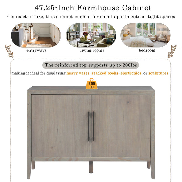 English Elm U_style Farmhouse Pine Veneer Buffet Cabinet with Double Doors for Kitchen or Entryway Gray N711P410389E