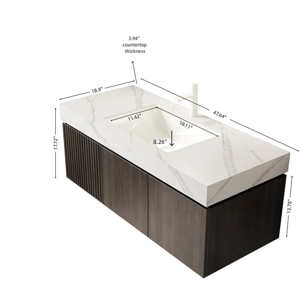 English Elm 48" Muri Spa Inspired Bathroom Vanity Cabinet Plywood Double Door Soft Close Storage Espresso W2615P406390