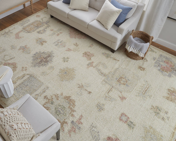 Feizy Rugs Grafton Hand-knotted Wool Rug: Luxurious Floral Design With Afghan Craftsmanship For Elegant Spaces Ivory,Orange,Gray Wool Gft69flfivymltj55