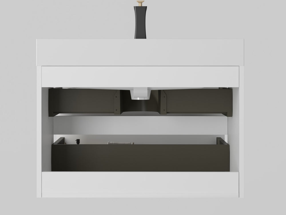 English Elm Alice 30" White Bathroom Vanity - Modern Wall-Mounted Design With Large Storage & Seamless Sink Basin W1865S00002