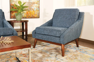 OSP Home Furnishings Mid-century Open Arm Club Chair with Solid Wood Legs and Plush Fiber Seat Cushions Navy SL4411R-MC3