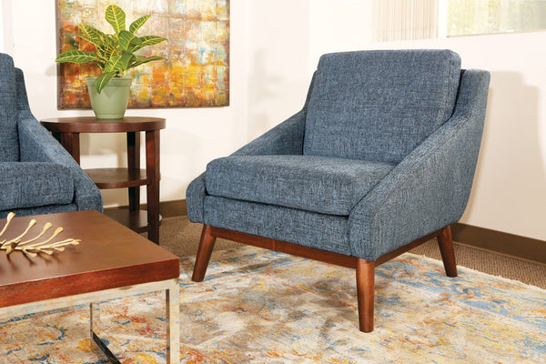 OSP Home Furnishings Mid-century Open Arm Club Chair with Solid Wood Legs and Plush Fiber Seat Cushions Navy SL4411R-MC3