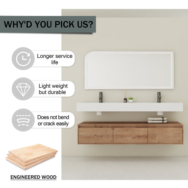 English Elm 60 Inch Wall-Mounted Modern Bathroom Vanity With Dual Resin Sinks, Soft Close Drawers & Chic Design W999S00356