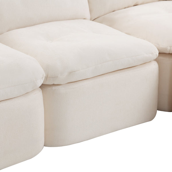 English Elm Modern Chenille Cloud Sectional with Ottoman Deep Sink Modular L Shaped Living Room Sofa Beige+White W2379S00001