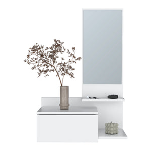 English Elm Floating Hallway Cabinet Lowell Wall-Mounted White with Mirror, Shelf & Drawer for Space-Saving Storage (31.5"L) B092P238736