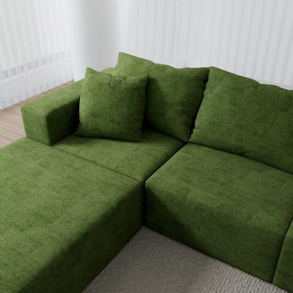 English Elm Modular Cloud Sectional Sofa with Corduroy Upholstery and Two Ottomans for Living Room W3341S00004