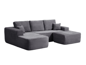 English Elm 104" Cloud Modular Sectional Plush Corduroy Deep Seating Sofa with Built-in Pockets W3975S00037