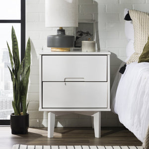 English Elm Walker Edison - Mid-Century Solid Pine 2-Drawer Nightstand White – Versatile Side Table with Cutout Handles and Storage B185P168918