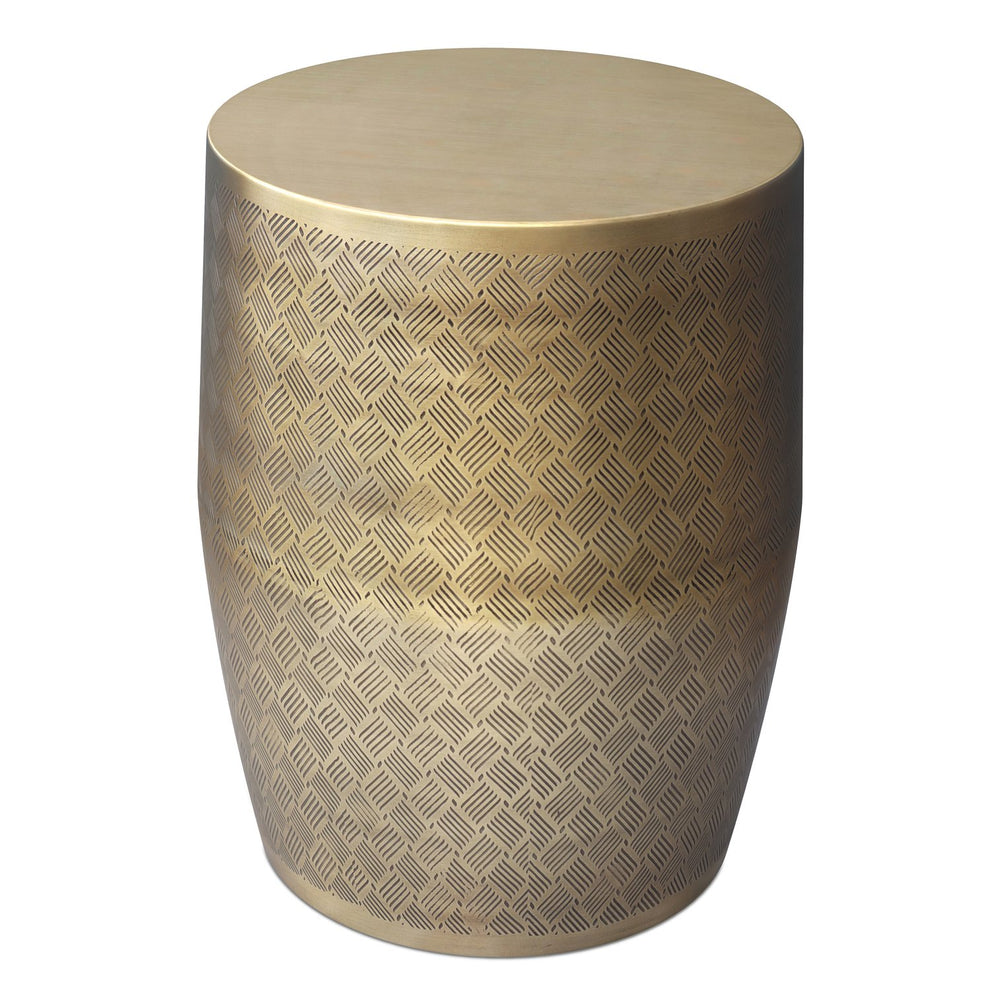 English Elm Johnsen Antique Gold 18" Cross Hatch Accent Table — 18x23in Iron Side Table, Art Deco Texture B136P361854