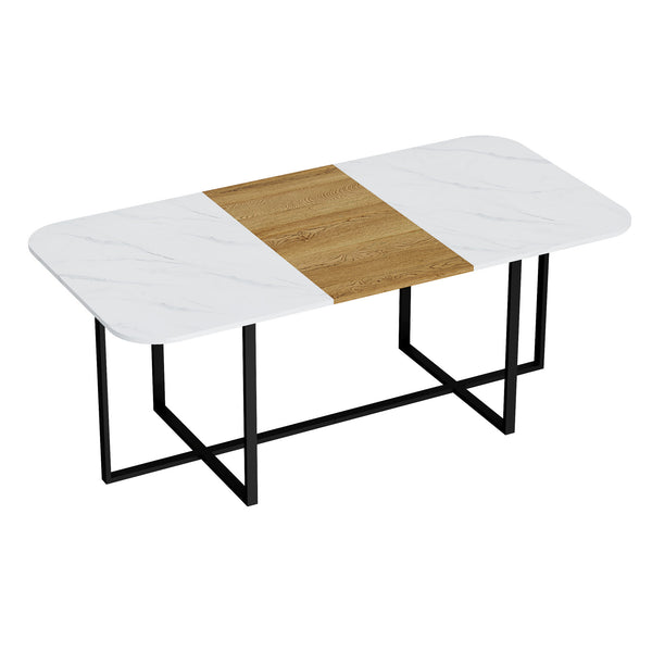 English Elm Sn-rgt200-8-whwd Faux Marble Wood Grain Top Dining Table with Sleek Black Metal Legs W3875P372901