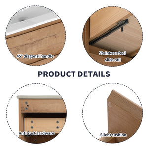 English Elm 30" Wall Mounting Bathroom Vanity Cabinet with Adjustable Side Shelf, Soft-Close 2/3 Drawers, Water-Resistant Plywood Imitative Oak W999P193004
