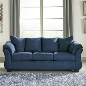 English Elm Aruca Sensations Microfiber Pillow Back Sofa, Navy Blue