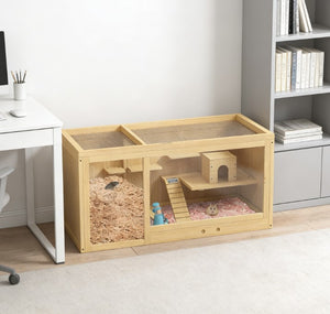 English Elm Pet Rabbit Hutch Two Story Solid Fir Wood Waterproof Outdoor Indoor Small Animal Home T3971P432038