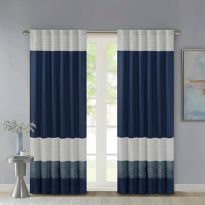 JLA Home Madison Park - Polyoni Pintuck Curtain Panel with Modern Stripes, Fully Lined Drapery for Privacy and Soft Light Navy MP40-2225