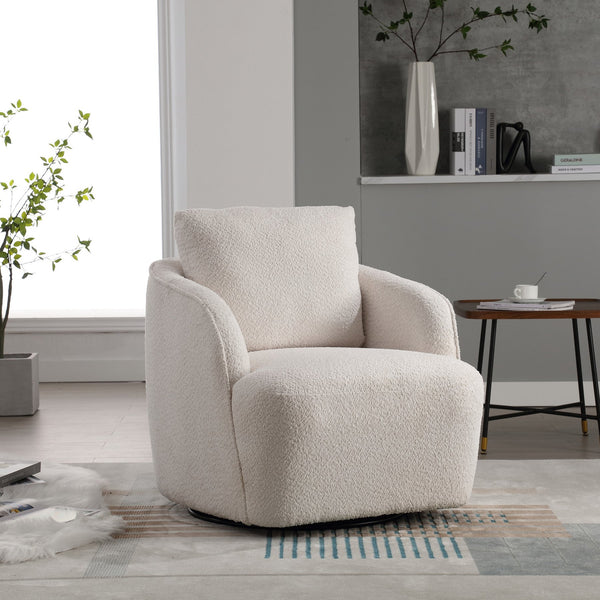 English Elm 30.3"w Boucle Barrel Swivel Chair 360 Rotation Lounge Seating for Living Room Ivory W3188P400931