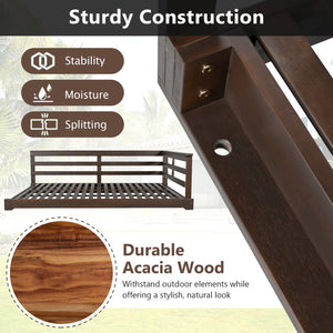 English Elm TOPMAX Acacia Wood Porch Swing Bed with 96" Hemp Ropes, Open-Side Minimalist Patio Lounger, 350lb Capacity Brown N717P265860D