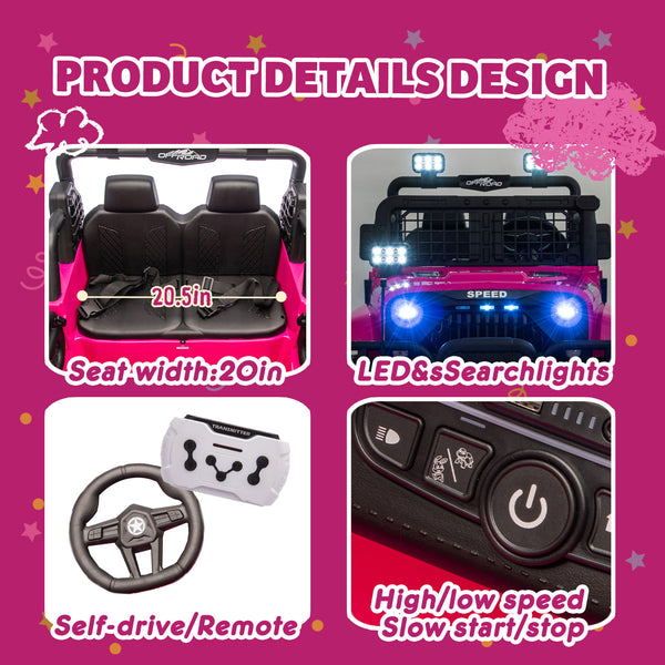 English Elm 24v Dual Motor Two Seat Kids Electric Ride on Car with Remote Control and Bluetooth Audio Pink W1578P305898