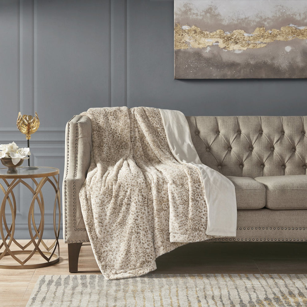 JLA Home Madison Park - Faux faux fur throw indulgent plush reversible faux mink blanket OEKO-TEX certified machine washable luxury Leopard MP50-8528