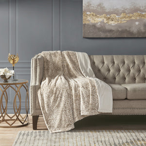 JLA Home Madison Park - Faux faux fur throw indulgent plush reversible faux mink blanket OEKO-TEX certified machine washable luxury Leopard MP50-8528