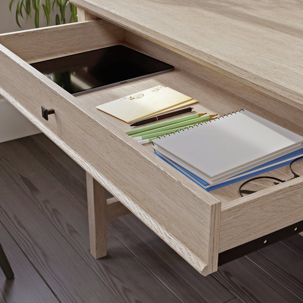 English Elm Desk, Versatile Brown Oak Finish For Home Office With Spacious Surface And Organized Storage Solutions B356P367780