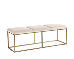 Sunpan Alley Bench: Luxurious Mid-Century Design with Durable Performance Fabric and Stylish Steel Frame Burnished Brass / Piccolo Prosecco