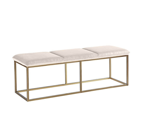 Sunpan Alley Bench: Luxurious Mid-Century Design with Durable Performance Fabric and Stylish Steel Frame Burnished Brass / Piccolo Prosecco