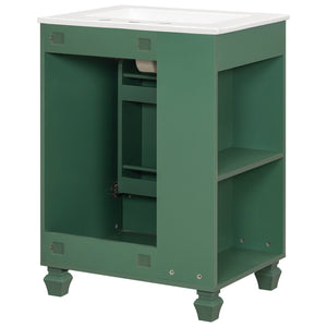 English Elm Christopher Knight Home® - 24" Retro Bathroom Vanity with Ceramic Sink, Solid Wood Frame, Soft-Close Door, Ample Storage Green N759P293645F